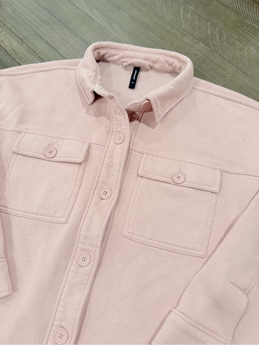 Lazypants Pink Button-Up Sweatshirt Shacket – Women’s Large